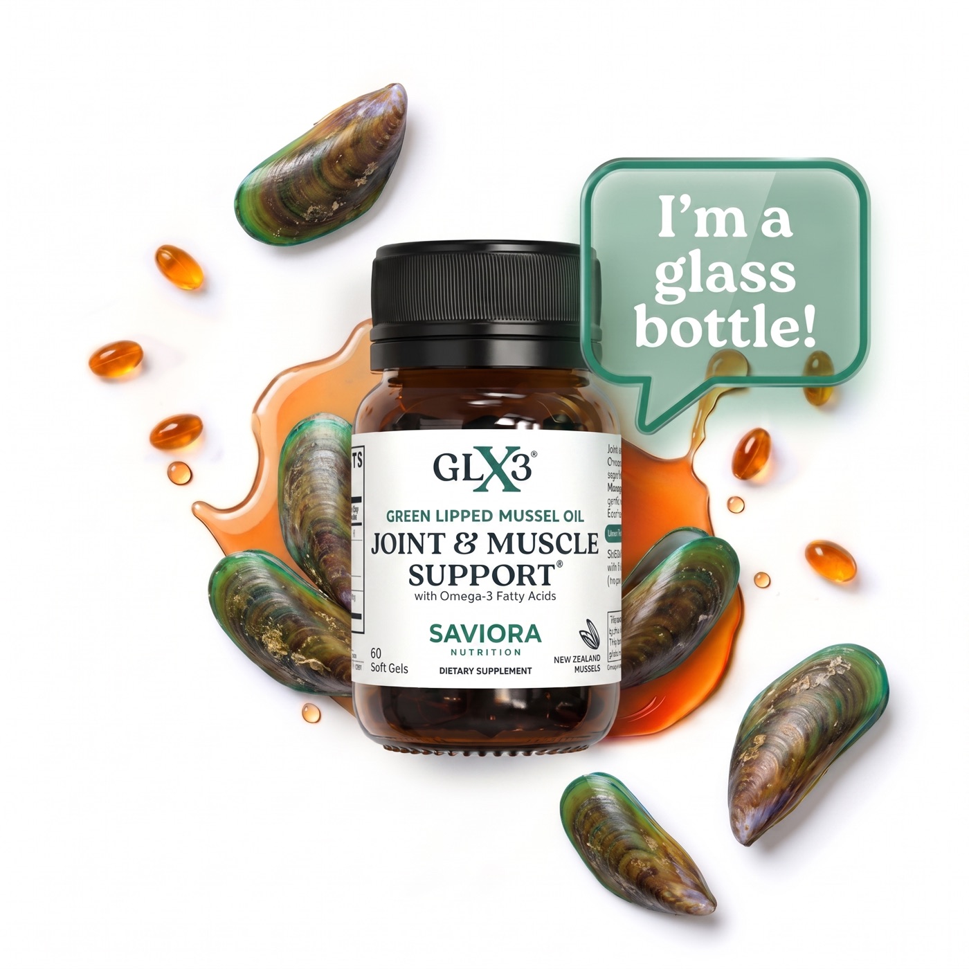 Saviora GLX3 Green Lipped Mussel Oil bottle